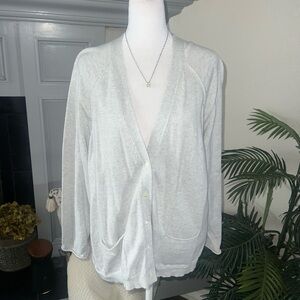 J. Jill Cotton Wool Cashmere Blend Light Gray Petite Knit Cardigan Sweater